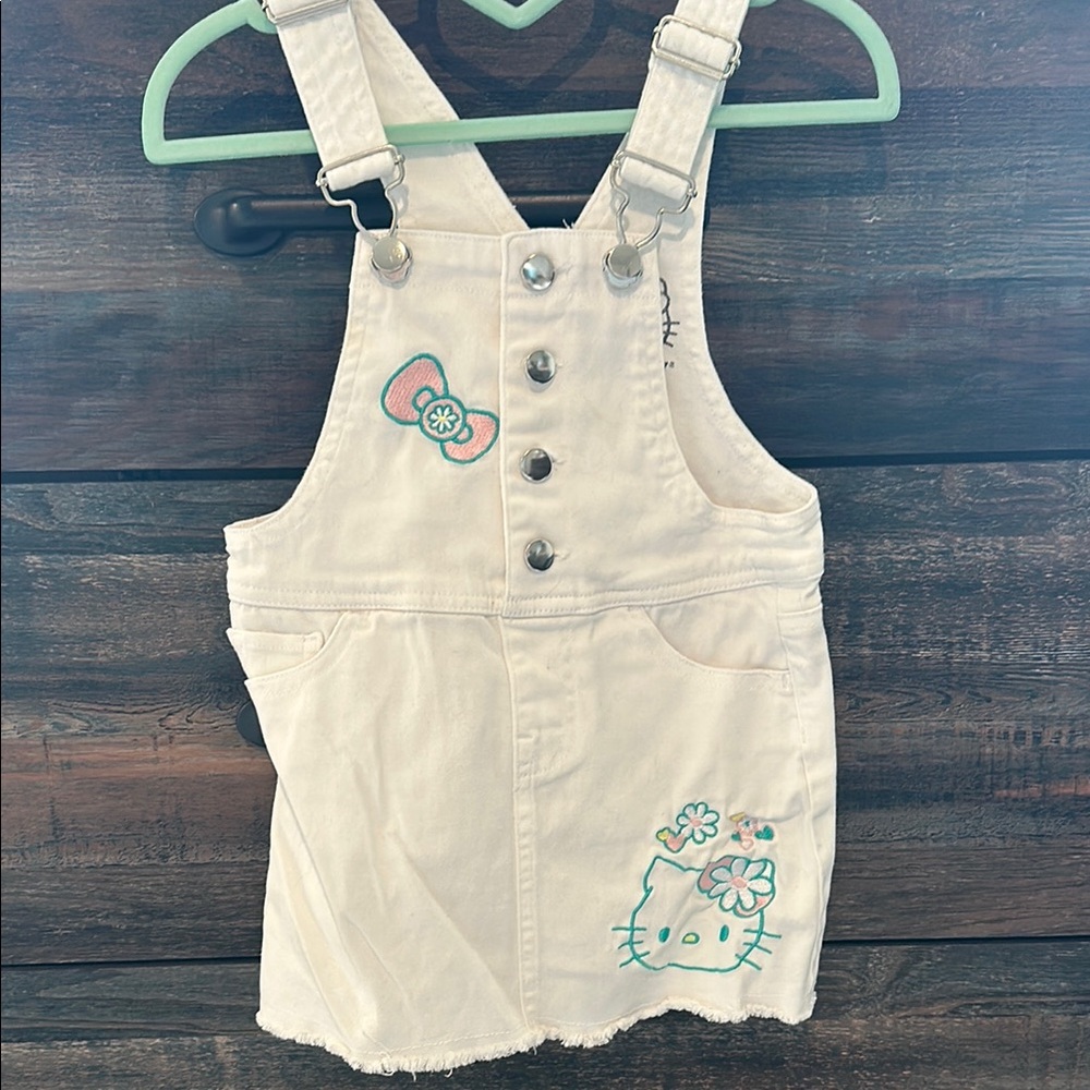 Hello Kitty White Overalls with Sleeveless Design and Embroidered Motifs